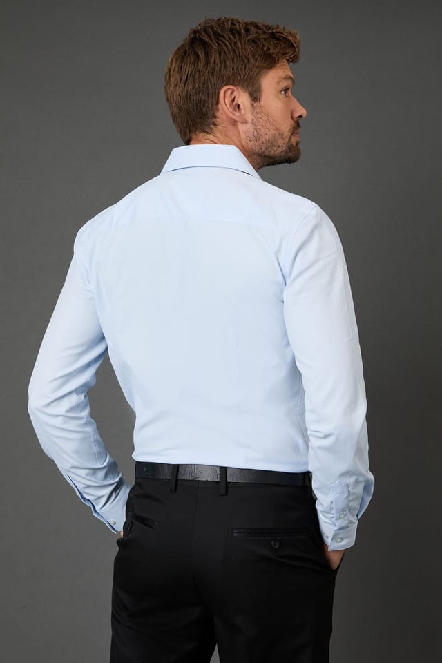 Burton Burton Men's Light Blue Skinny Fit Long Sleeve Easy Iron Shirt - 3