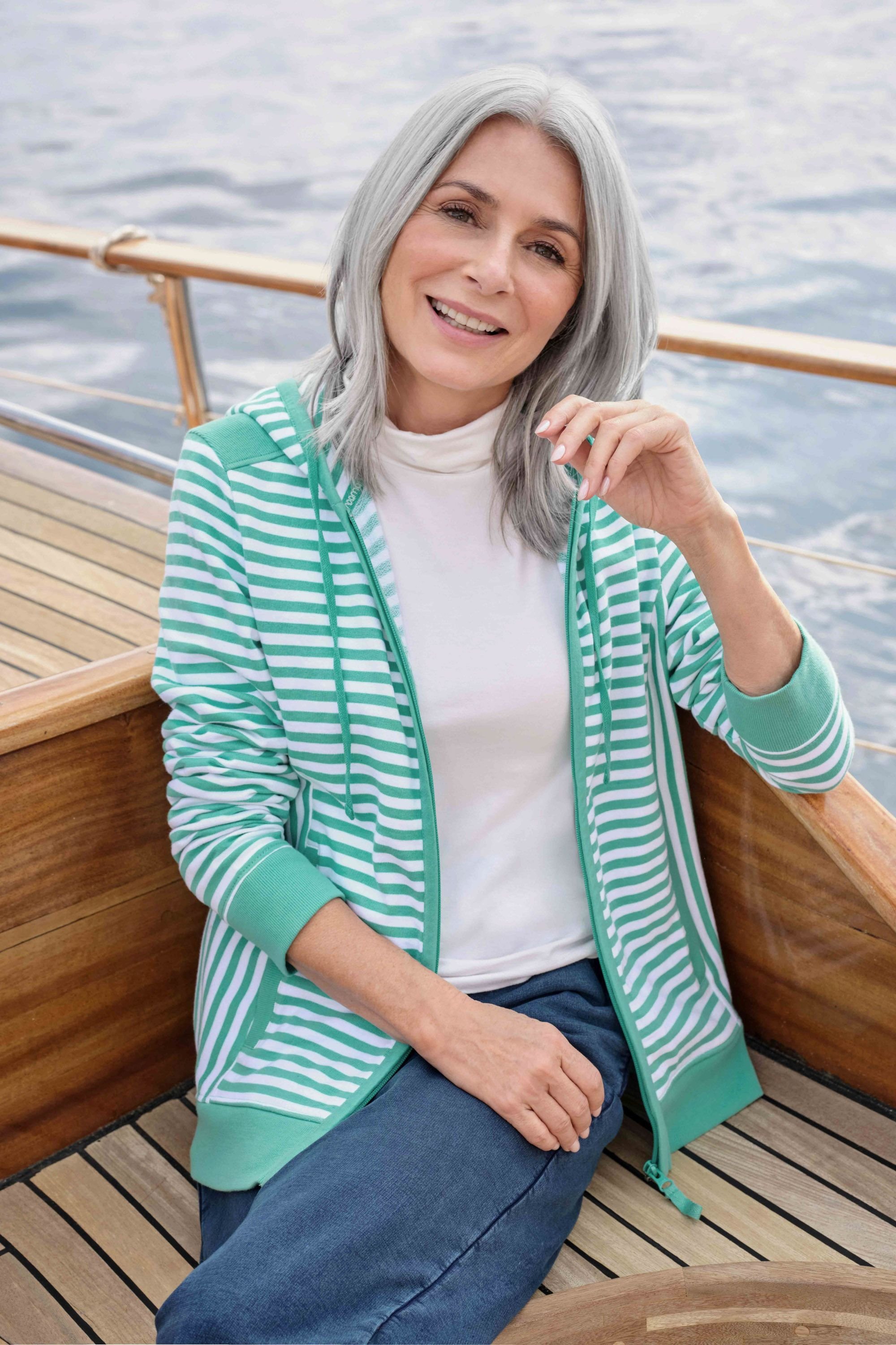 WoolOvers WoolOvers Women's Ambleside Zip Through Hooded Sweatshirt in Aqua - 1