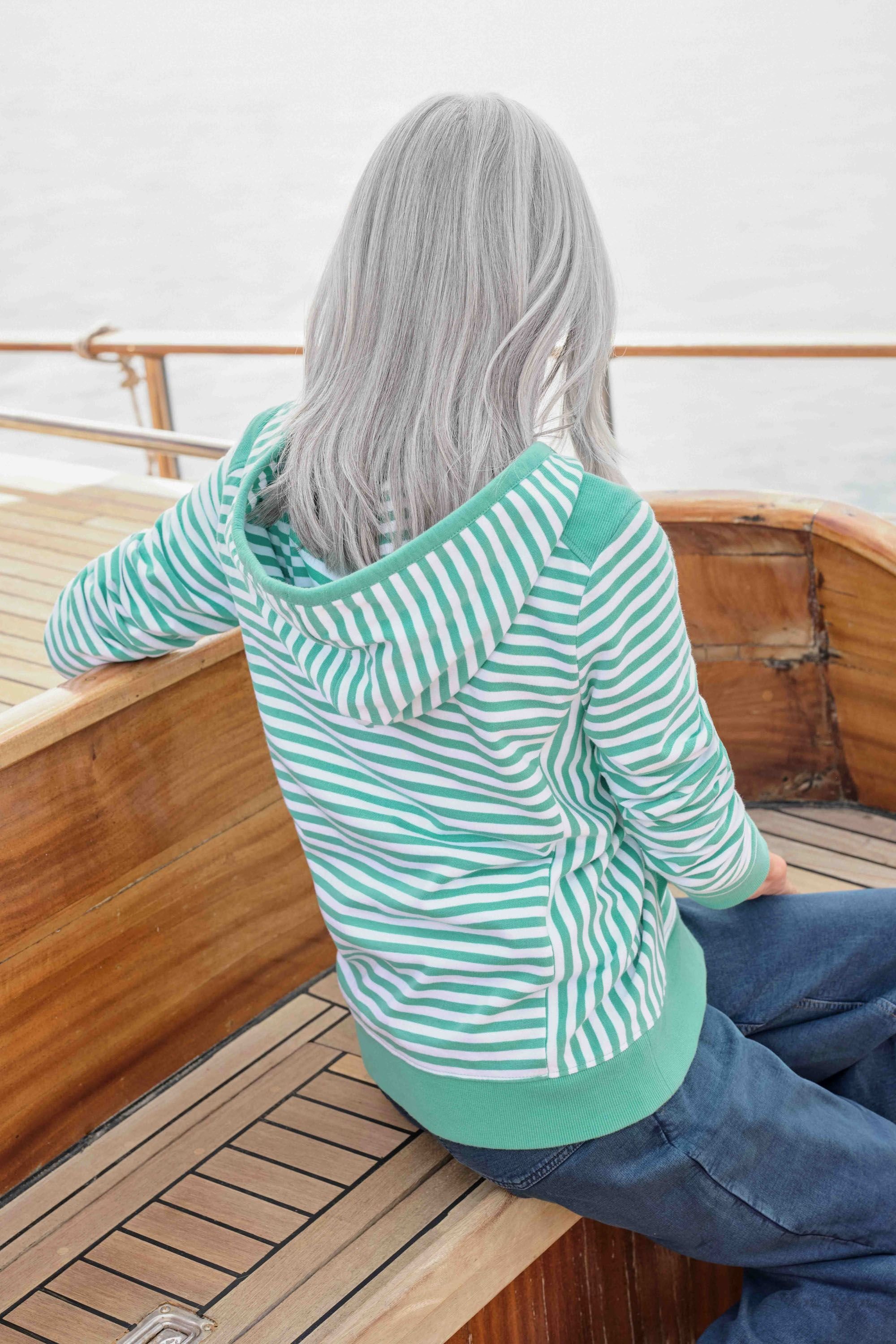 WoolOvers WoolOvers Women's Ambleside Zip Through Hooded Sweatshirt in Aqua - 3