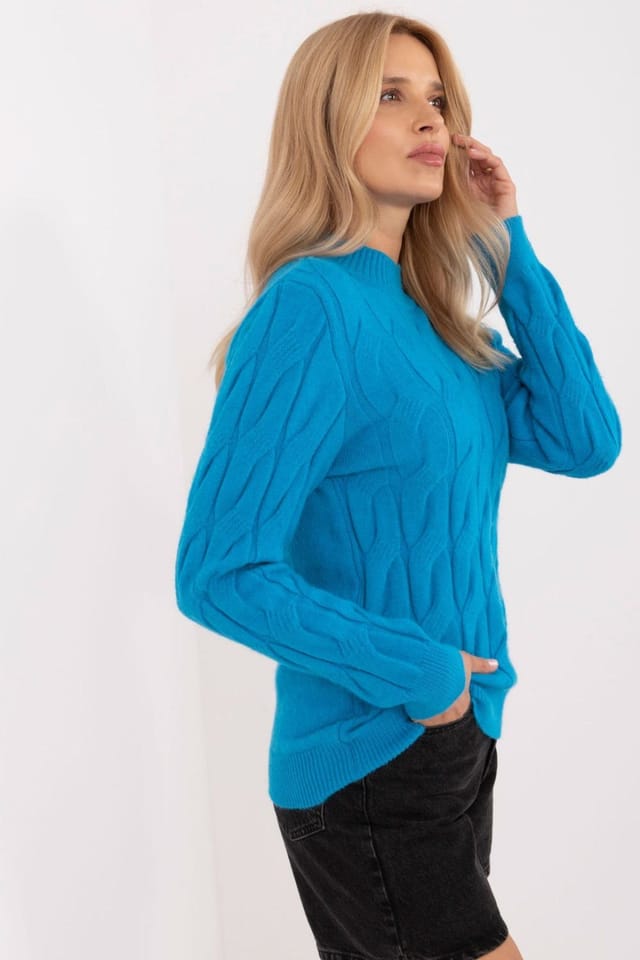 Love Lace Love Lace Women's Textured Mock Turtleneck Long Sleeve Sweater in Turquoise - 3