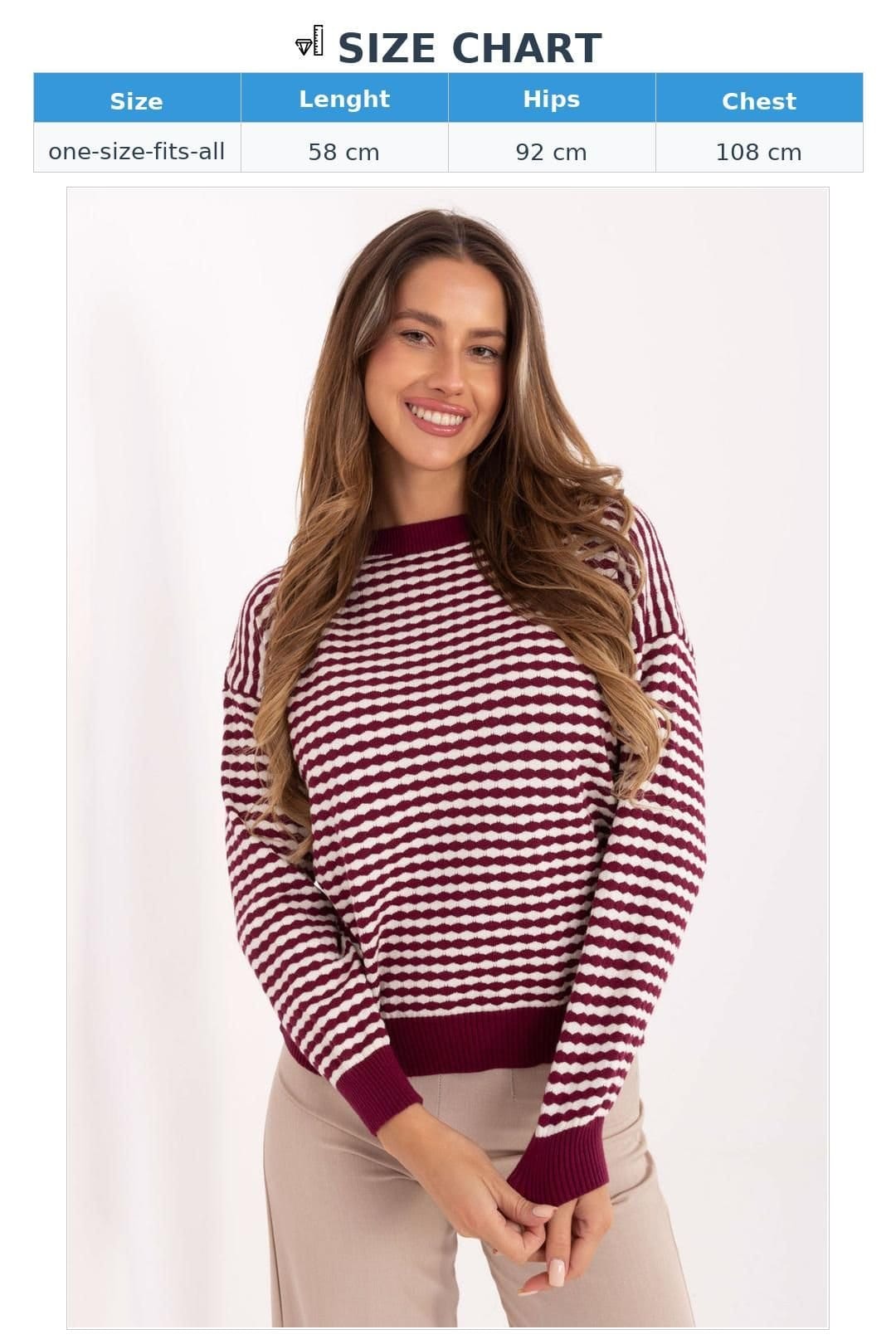 Love Lace Love Lace Women's Striped Viscose Blend Round Neck Sweater in Burgundy - 4