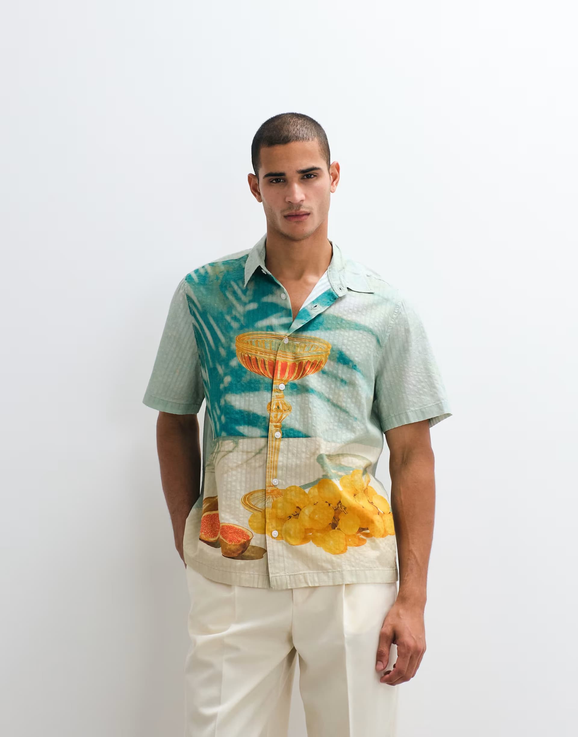 ASOS ASOS DESIGN relaxed seersucker shirt with placement print