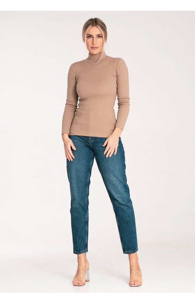 Love Lace Love Lace Women's Classic Cotton Turtleneck Long Sleeve Ribbed in Beige - 2