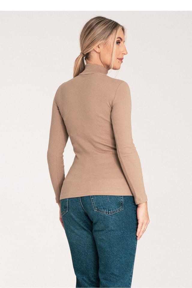 Love Lace Love Lace Women's Classic Cotton Turtleneck Long Sleeve Ribbed in Beige - 3
