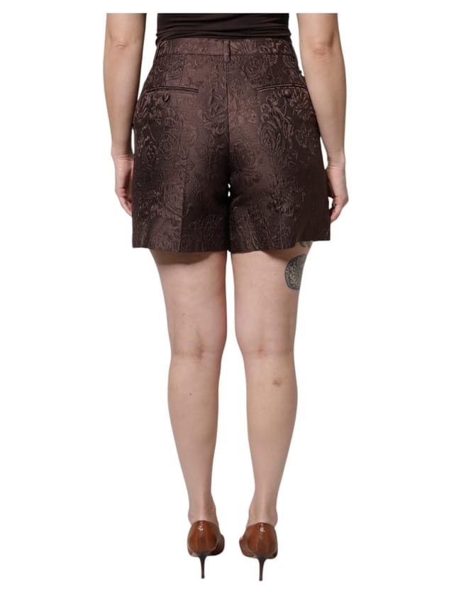 Dolce & Gabbana Dolce & Gabbana Women's Brown Floral Brocade Mid Waist Mini Short - 3