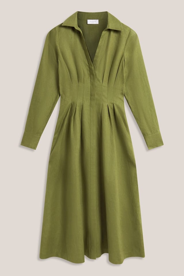 Hobbs London Hobbs London Women's Chrissy Linen Midi Dress in Olive - 2