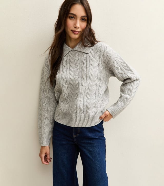 New Look Women's Grey Cable Knit Rib Collar Jumper New Look - 2