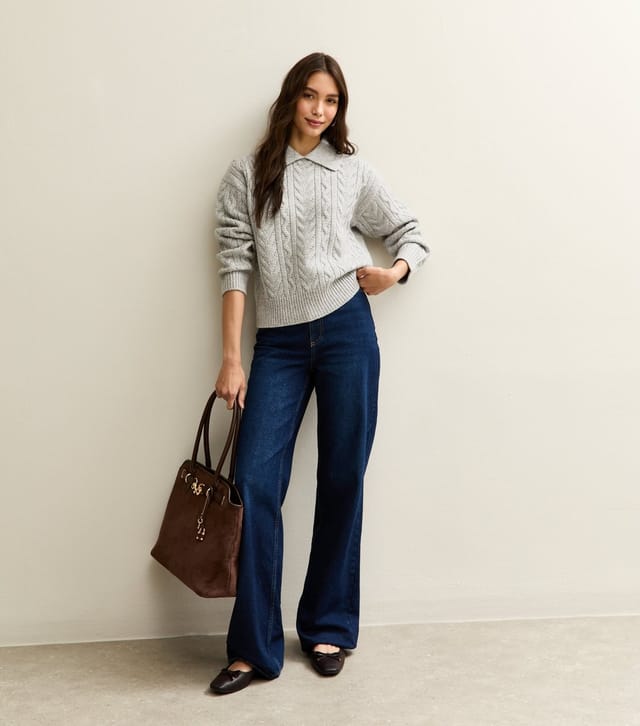 New Look Women's Grey Cable Knit Rib Collar Jumper New Look - 3