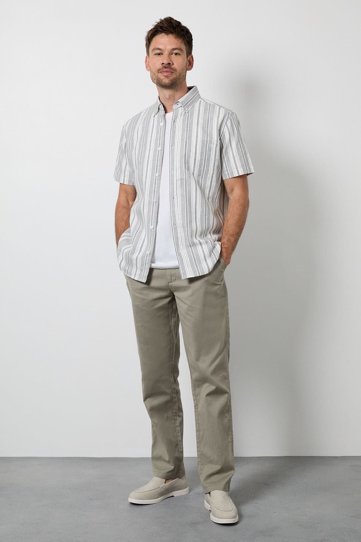 Maine Maine Men's Khaki Cotton Linen Blend Chino Trousers