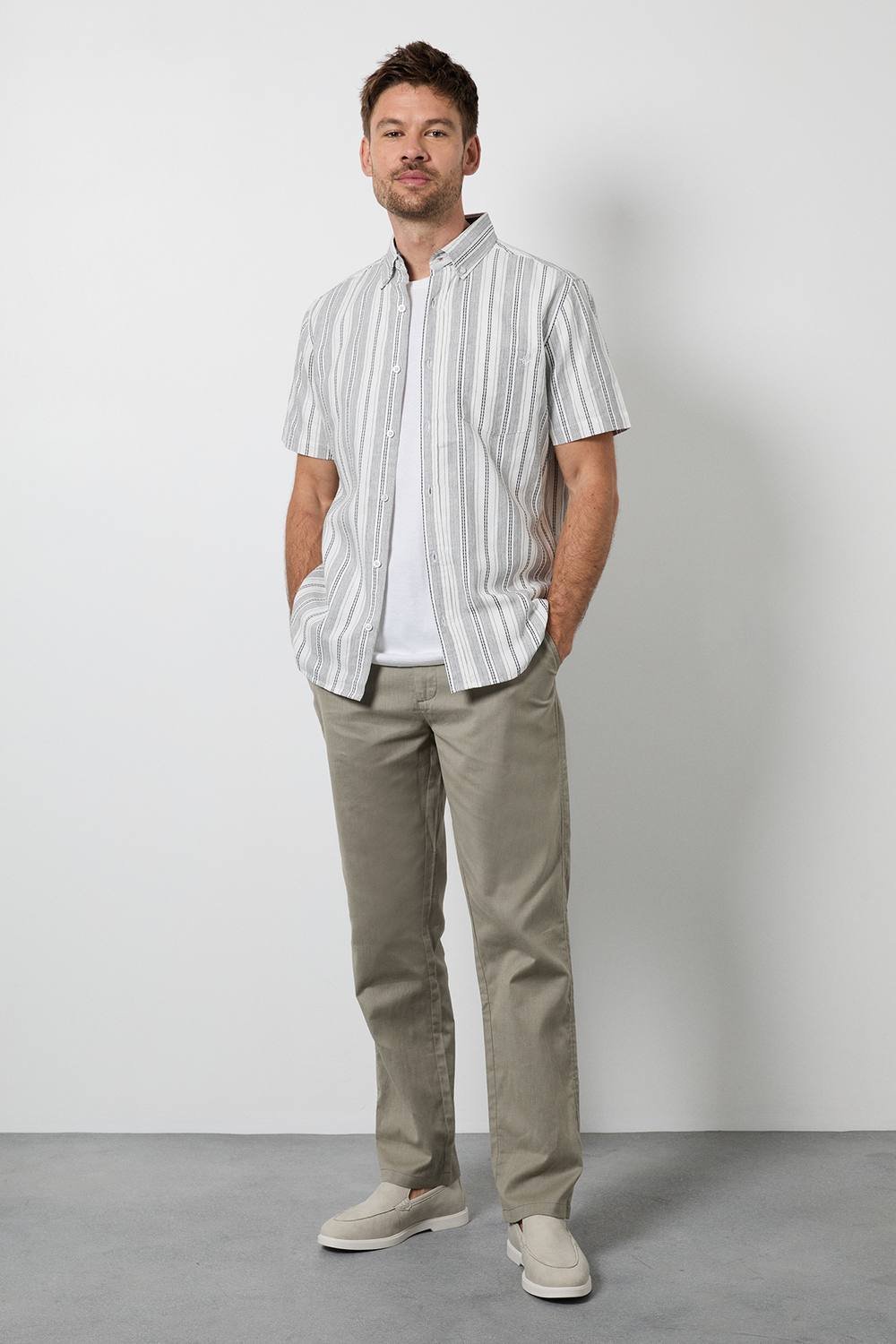 Maine Maine Men's Khaki Cotton Linen Blend Chino Trousers - 2