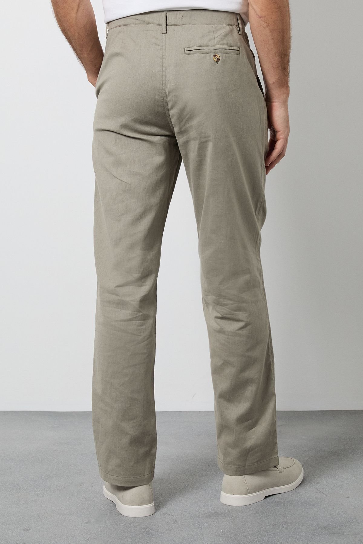 Maine Maine Men's Khaki Cotton Linen Blend Chino Trousers - 3