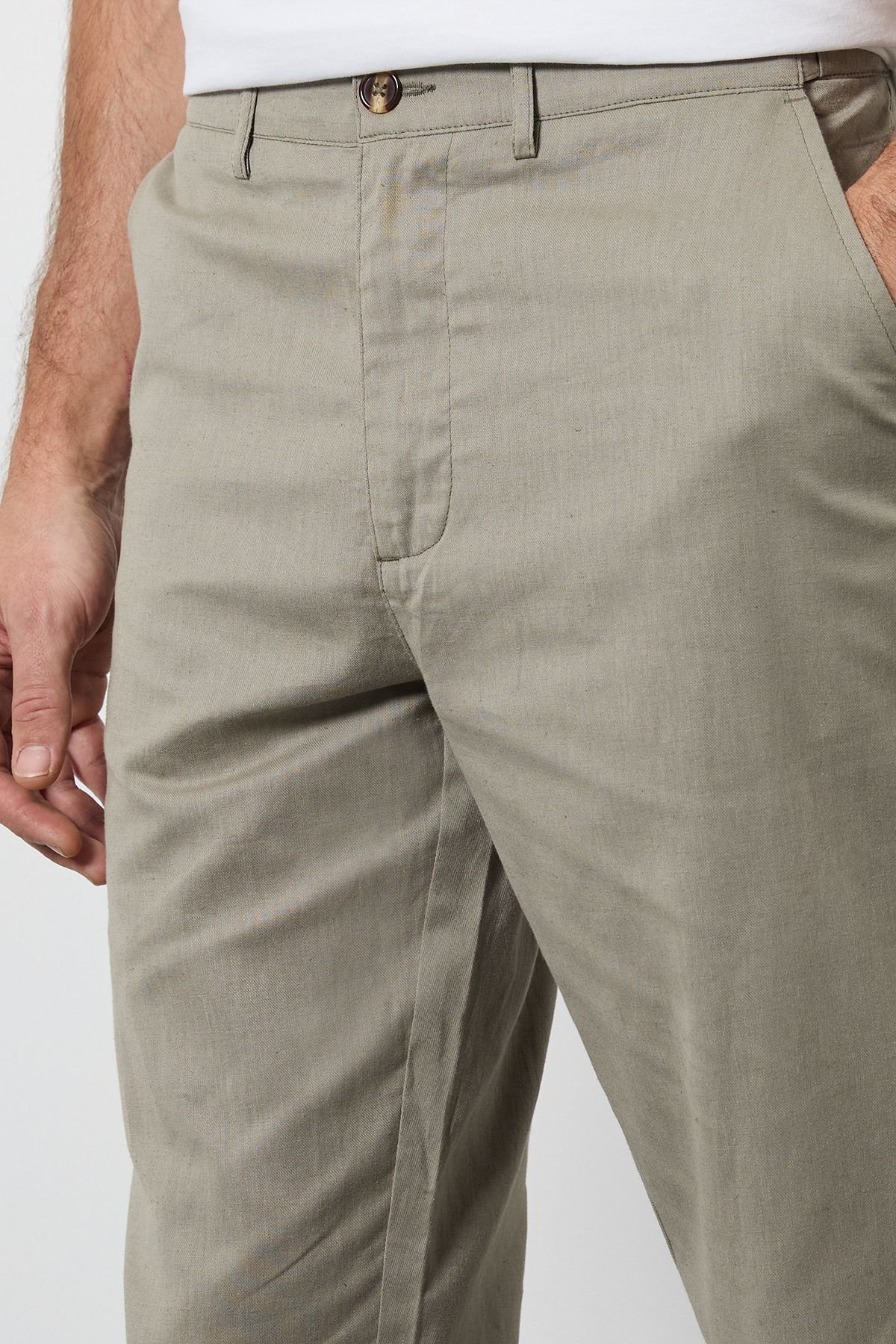 Maine Maine Men's Khaki Cotton Linen Blend Chino Trousers - 4