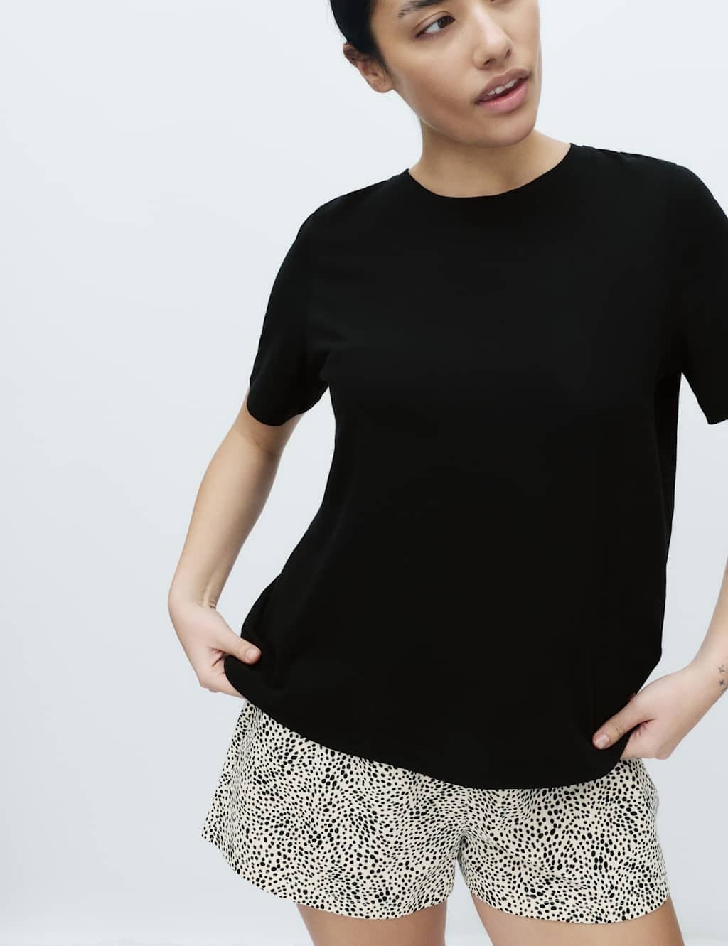 Marks & Spencer M&S Cotton Rich Printed Shortie Set Black Mix