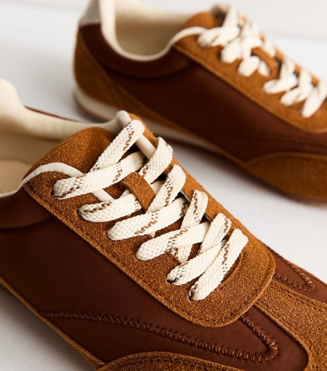 New Look Women's Tan Faux Brushed Leather Panelled Jogger Trainers Vegan New Look - 3