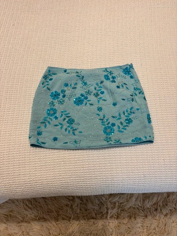 ASOS Design bright blue sequin floral embellished mini skirt