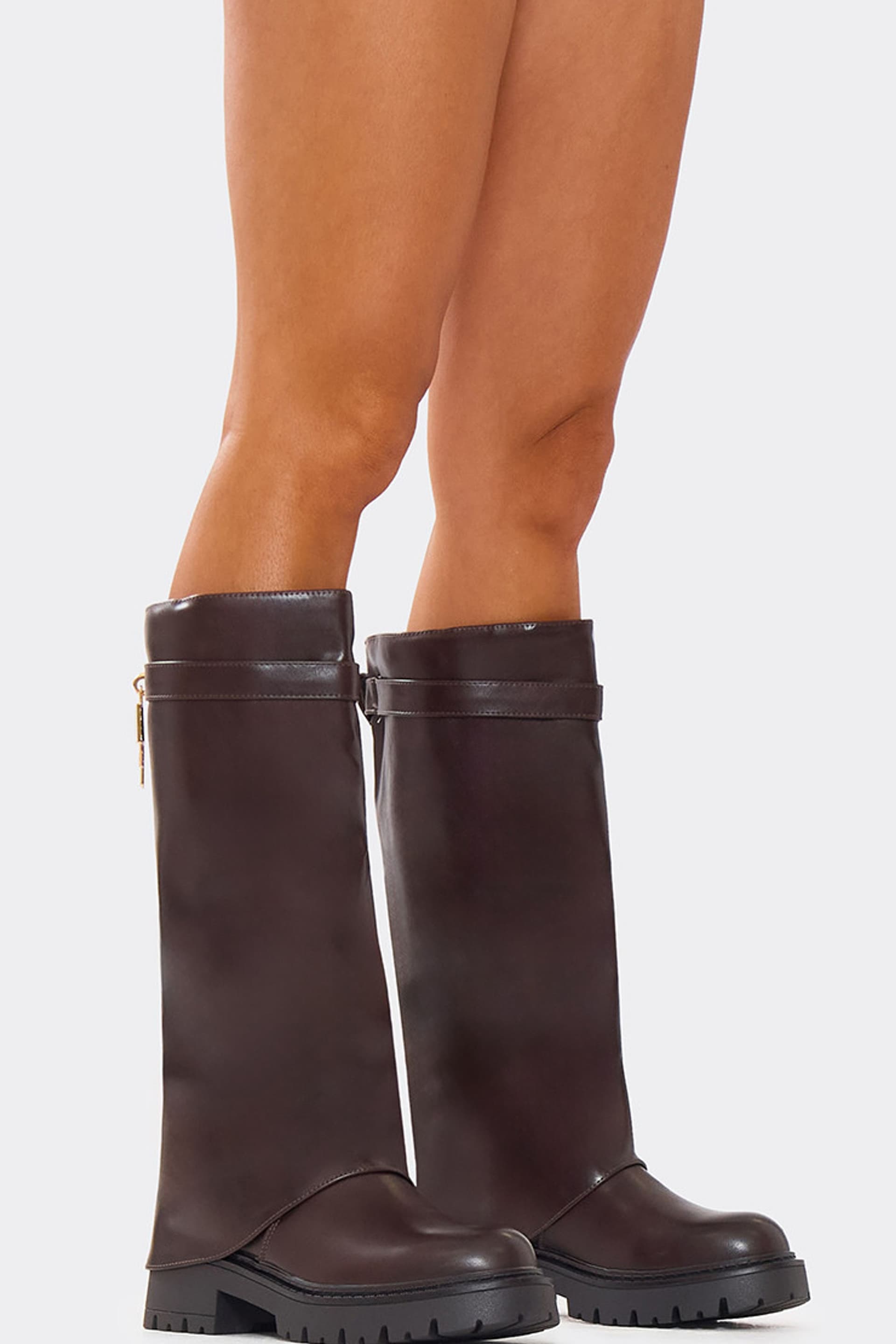 EGO EGO Women's Knee High Faux Leather Block Heel Boots in Dark Brown