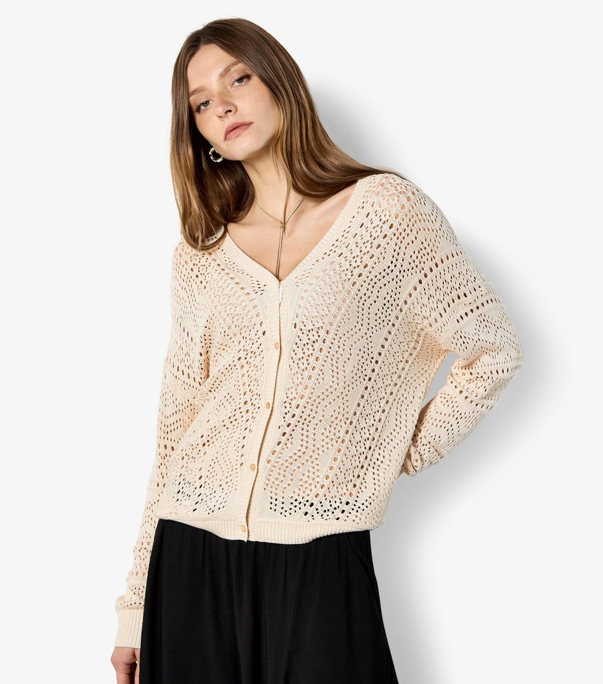 Apricot Women's Stone Chevron Open Knit Cardigan Apricot New Look - 4