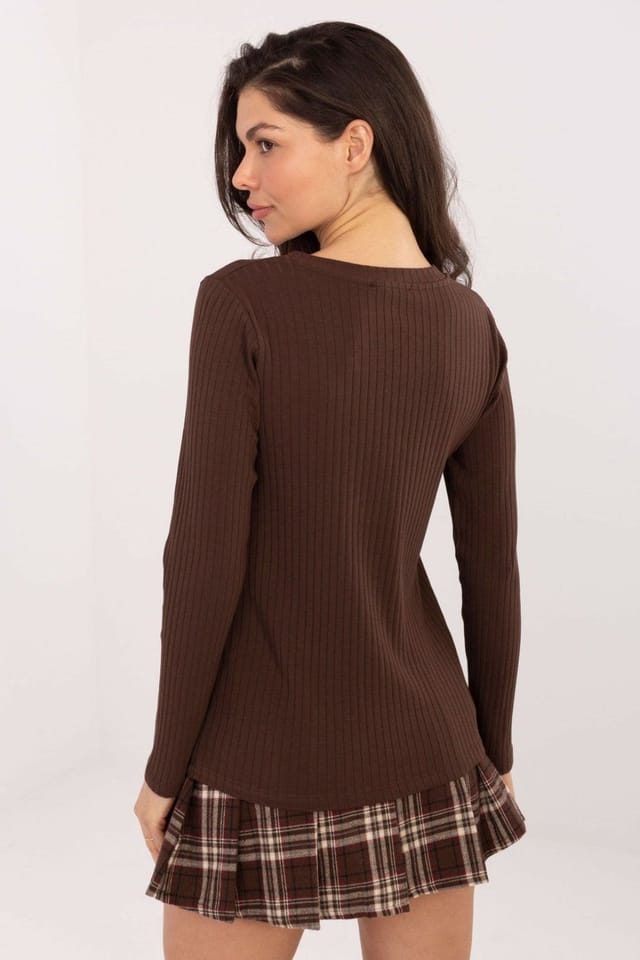 Love Lace Love Lace Women's Cotton Elastane V Neck Long Sleeve Blouse Style 221818 in Brown - 3