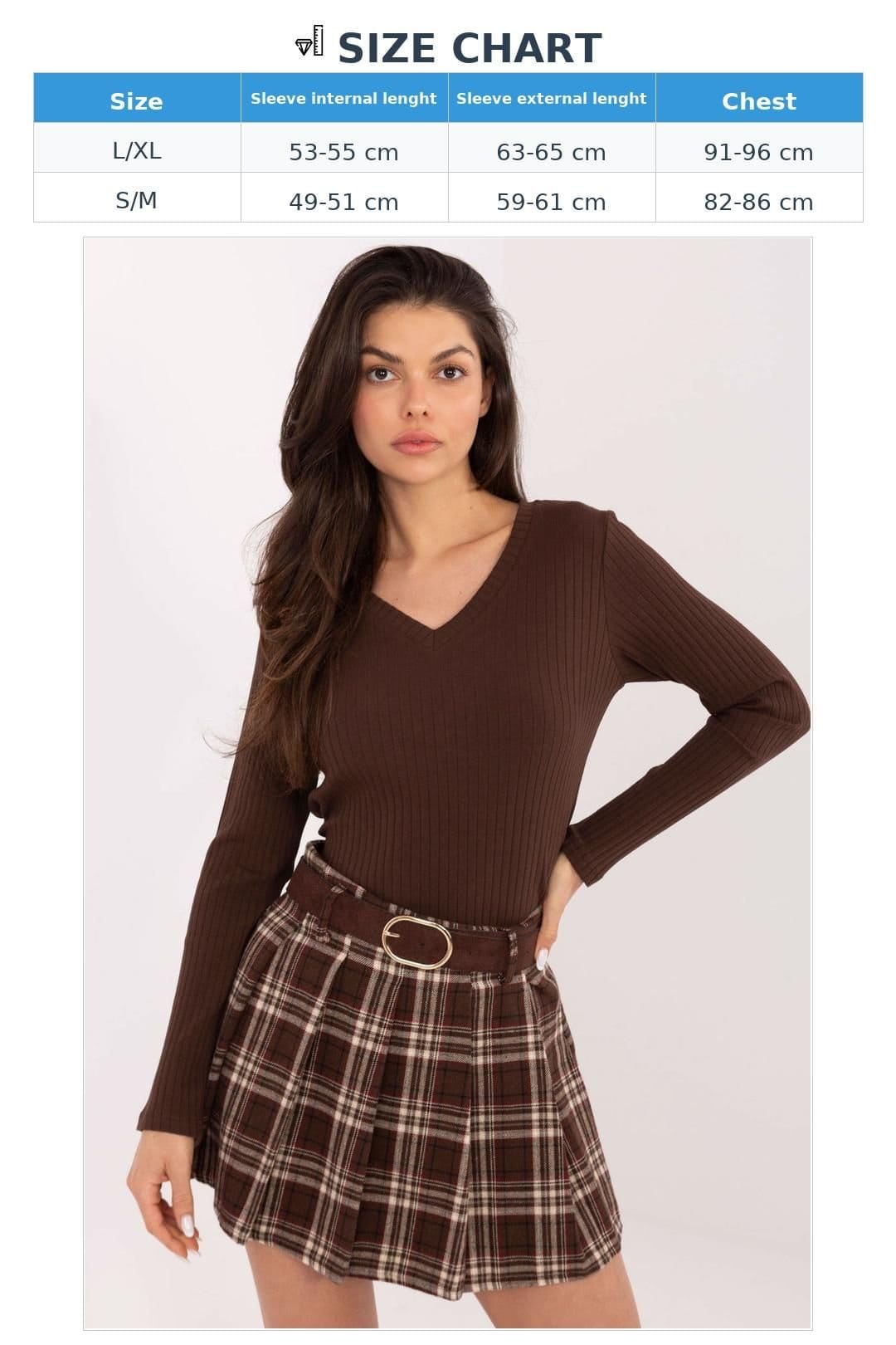 Love Lace Love Lace Women's Cotton Elastane V Neck Long Sleeve Blouse Style 221818 in Brown - 4