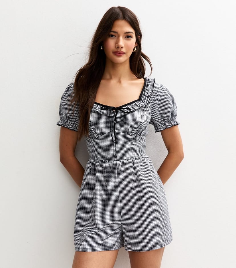 New Look Women's Black Gingham Tie Back Playsuit New Look - 1