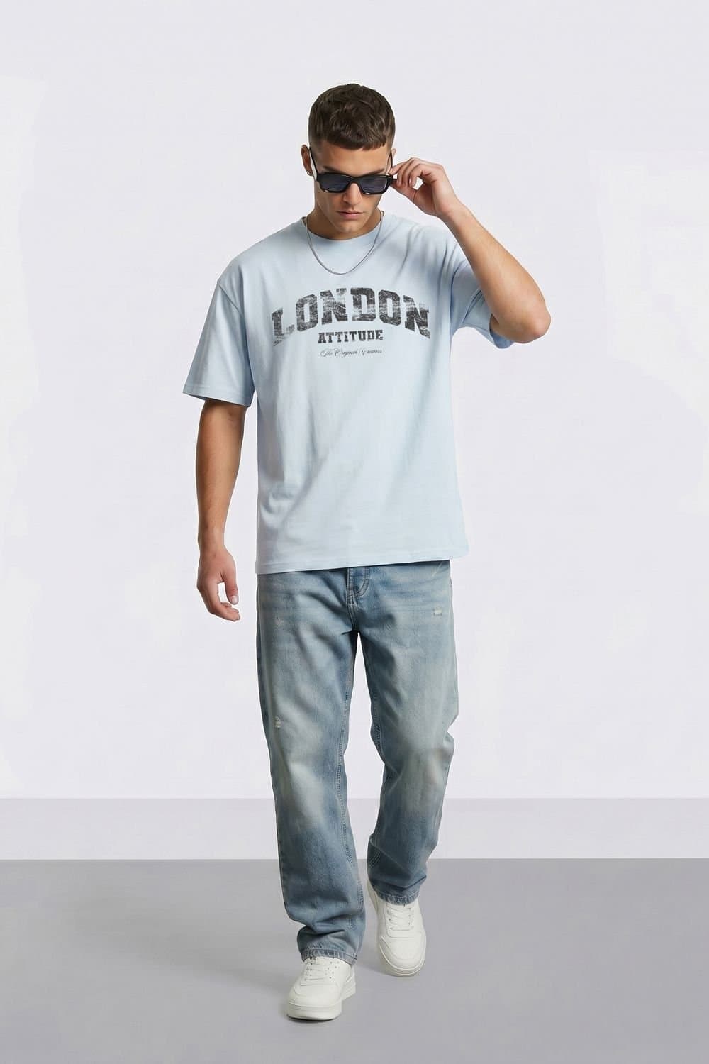 LONDON ATTITUDE LONDON ATTITUDE Men's Original Creators Premium Cotton T-Shirt with Vintage Black Logo in Pale Blue