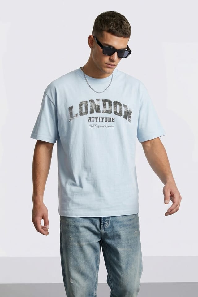 LONDON ATTITUDE LONDON ATTITUDE Men's Original Creators Premium Cotton T-Shirt with Vintage Black Logo in Pale Blue - 3