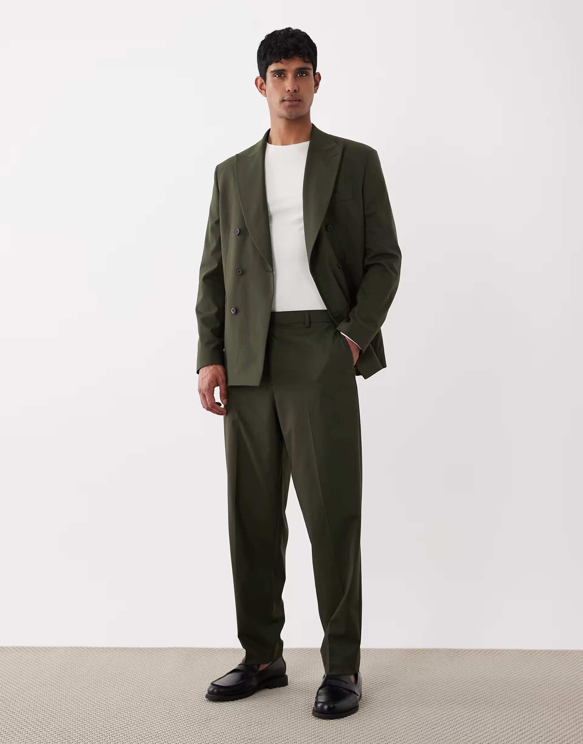 ASOS ASOS DESIGN relaxed tapered  suit trousers in olive green