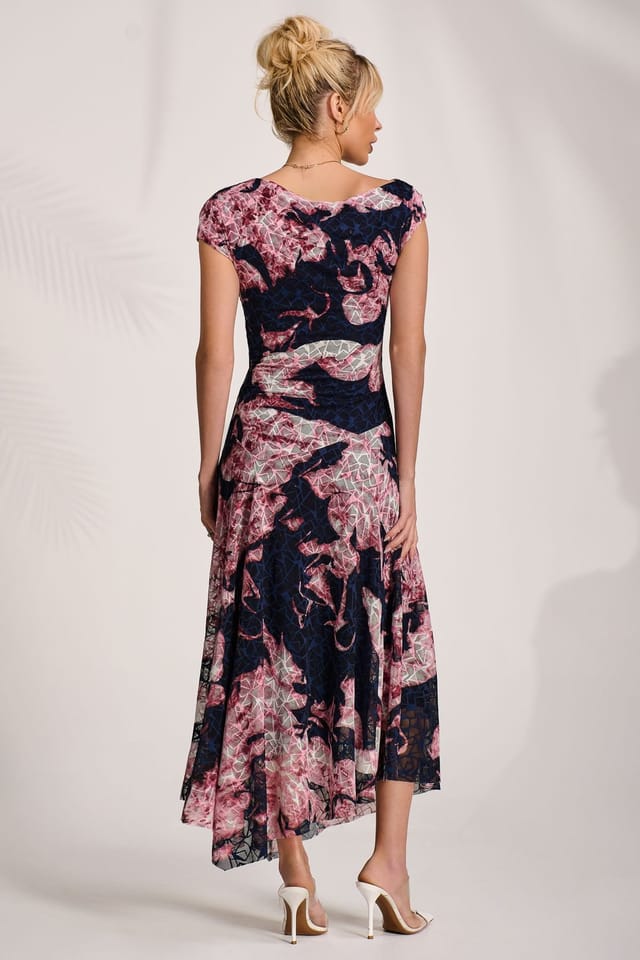 Jolie Moi Jolie Moi Women's Asymmetric Draped Print Lace Maxi Dress - 2