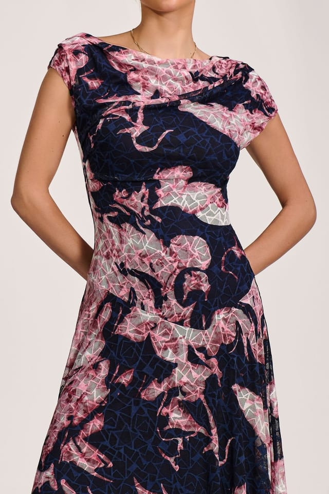 Jolie Moi Jolie Moi Women's Asymmetric Draped Print Lace Maxi Dress - 3