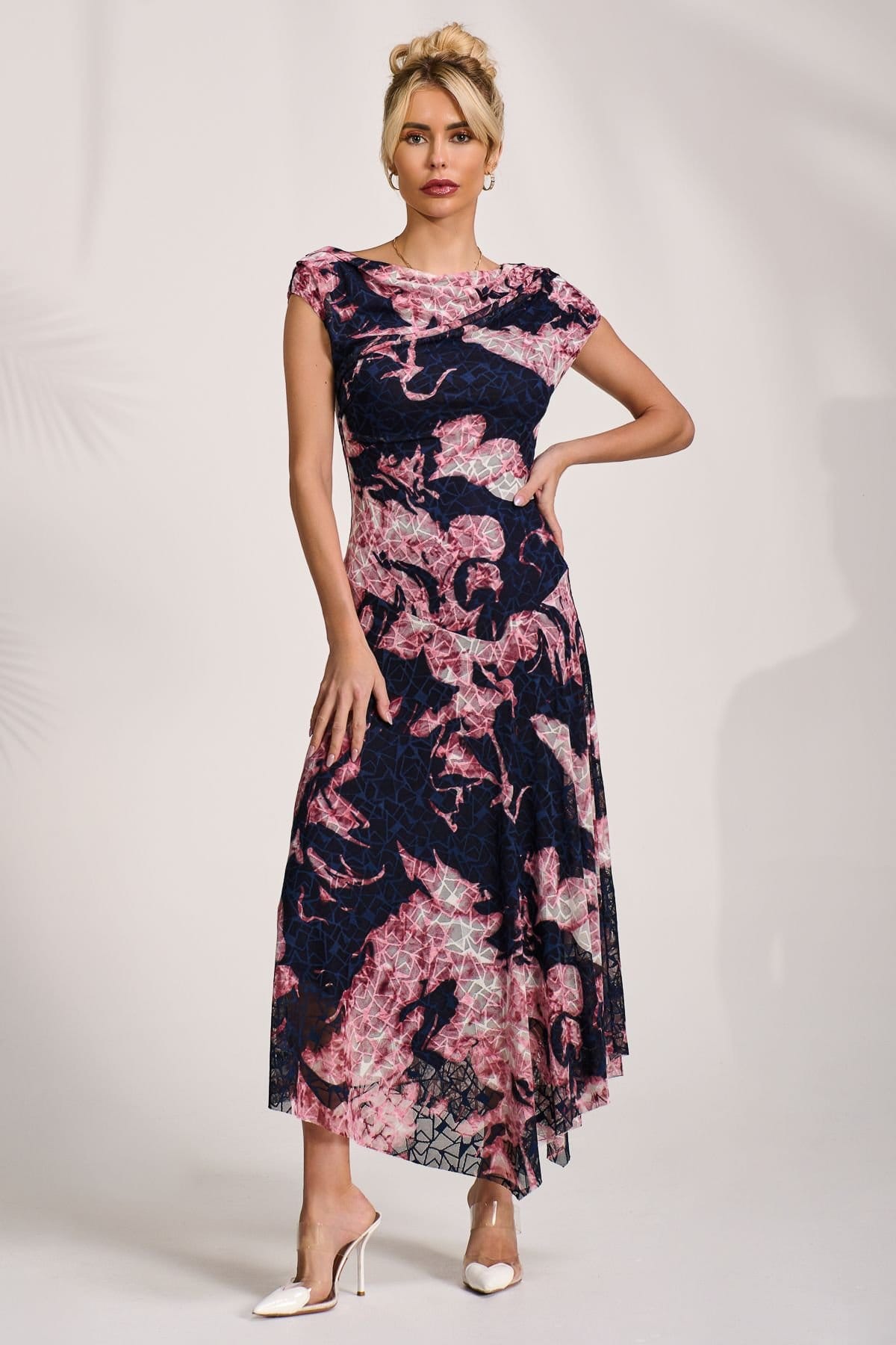 Jolie Moi Jolie Moi Women's Asymmetric Draped Print Lace Maxi Dress - 4