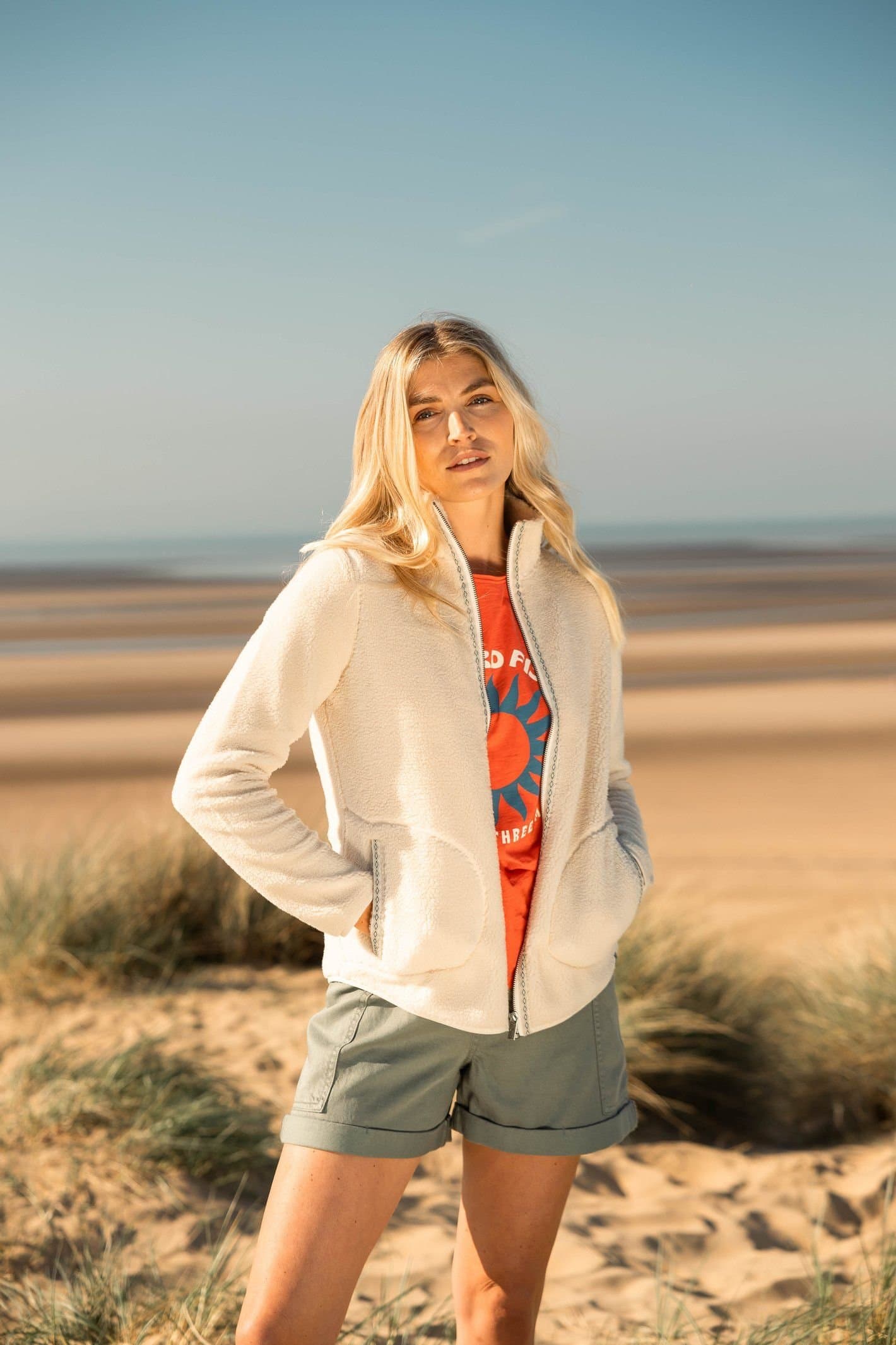 Weird Fish Weird Fish Women's Lucille Lightweight Full Zip Borg Fleece in Ecru