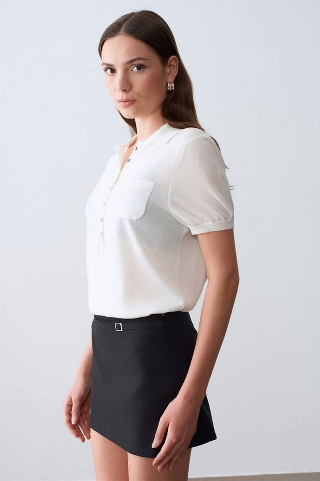 Dilvin Dilvin Women's High-Waist Belted A-Line Mini Skirt in Black - 3