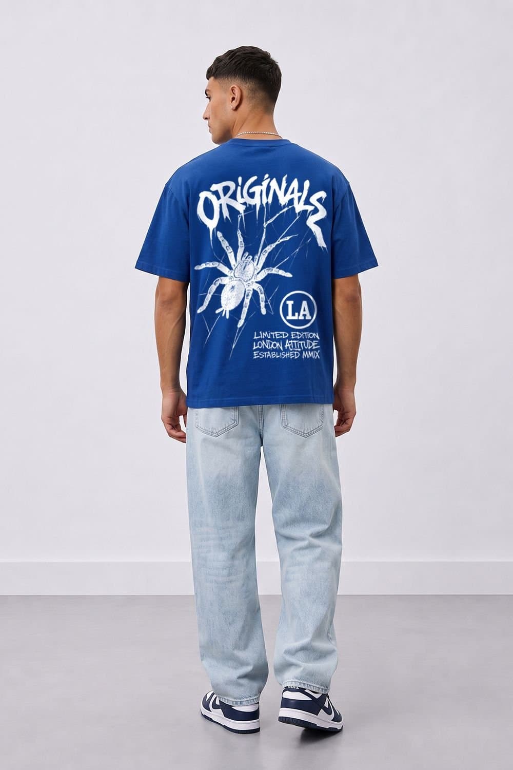 LONDON ATTITUDE LONDON ATTITUDE Men's Originals Oversized Heavyweight Spider Graphic T-Shirt in Royal