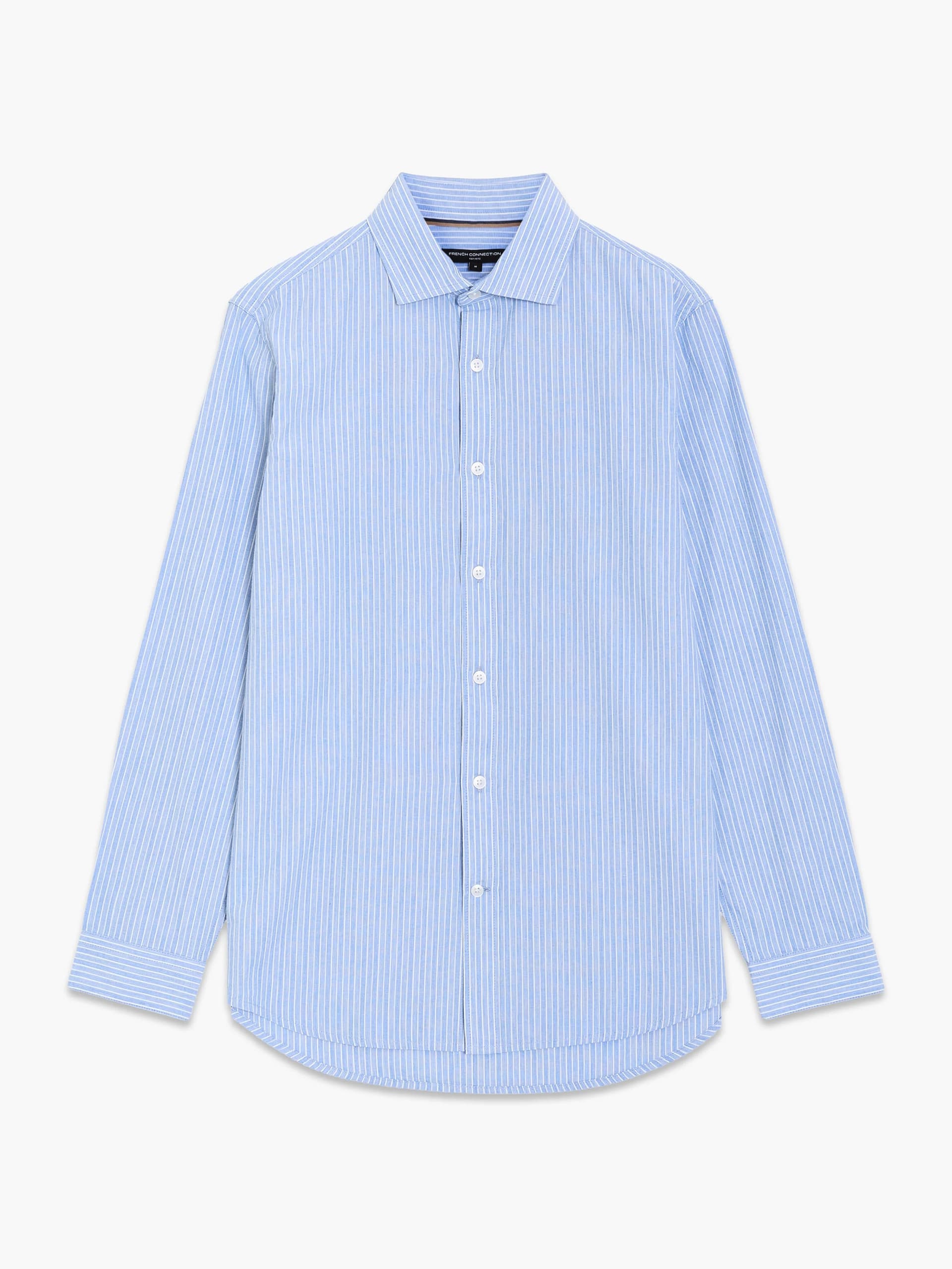 French Connection Long Sleeve Cotton Blue Striped Button-Through Shirt Ballad Blue/Ecru