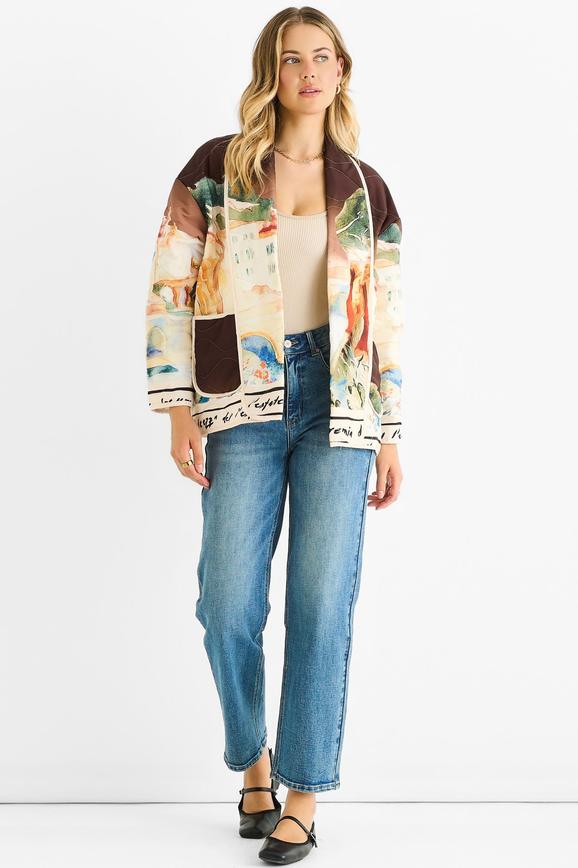 Gini London Gini London Chocolate Water Print Quilted Jacket