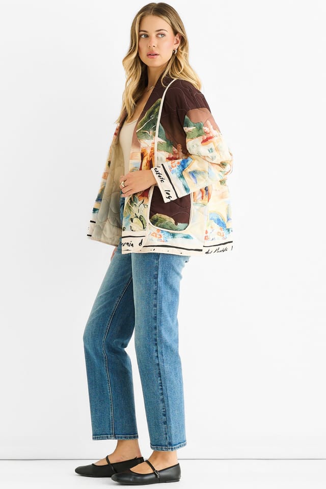 Gini London Gini London Women's Chocolate Water Print Lightweight Quilted Jacket - 3