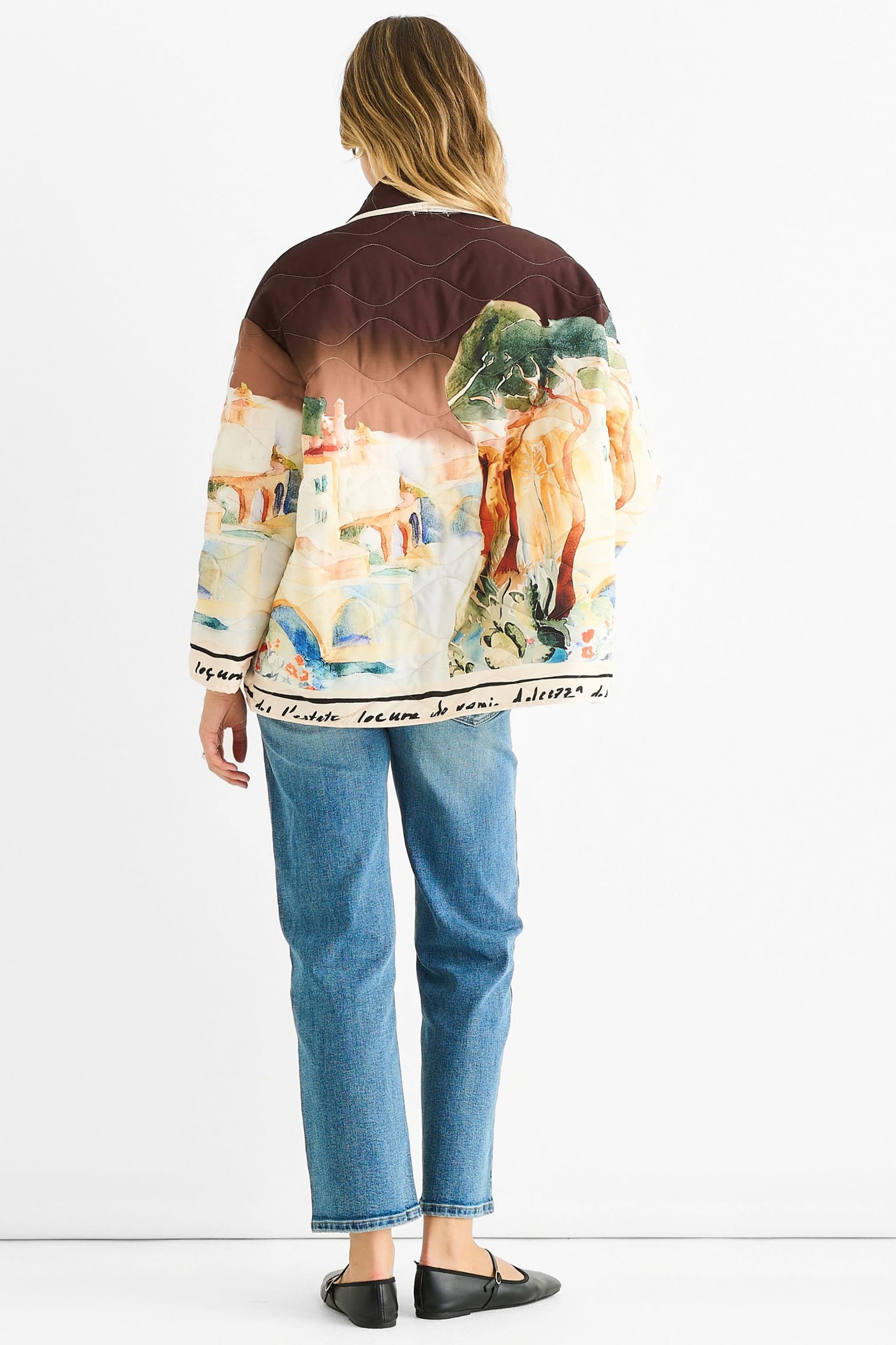 Gini London Gini London Women's Chocolate Water Print Lightweight Quilted Jacket - 4