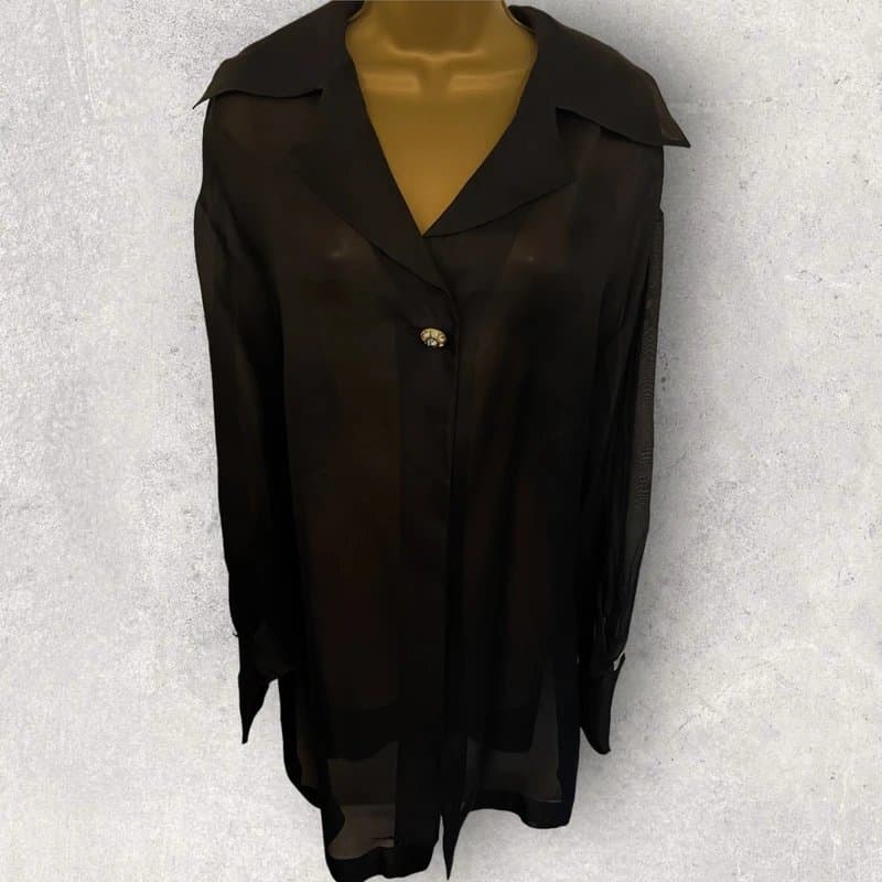 Guy Laroche Guy Laroche Rare Vintage Black Sheer Silk Shirt, Blouse UK 12 - 18