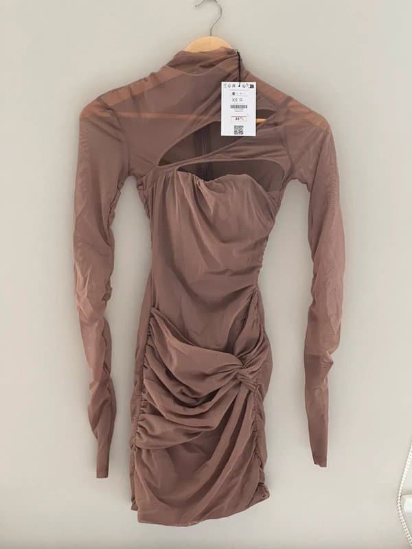 Bershka Bershka Gathered tulle long sleeve mini dress