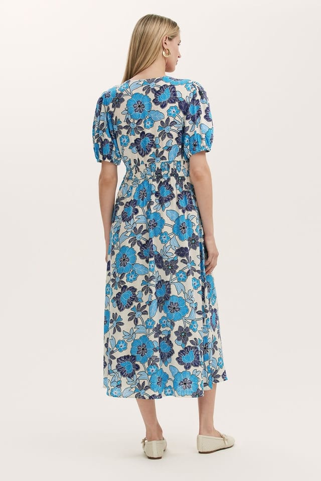 Finery London Finery London Women's Addison Floral Linen Blend Midi Dress in Bright Blue - 3