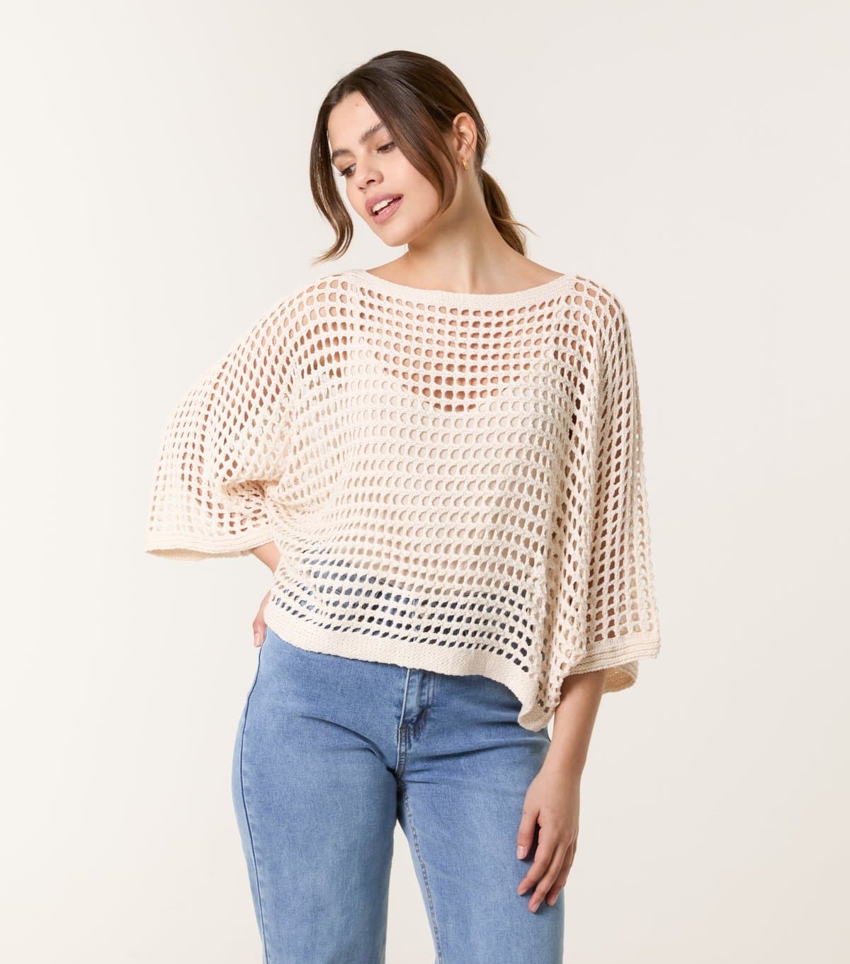 Blue Vanilla Women's Stone Open Knit Top Blue Vanilla New Look