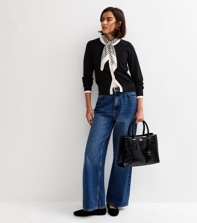 New Look Women's Black Trimmed Crew Neck Knit Cardigan New Look - 3