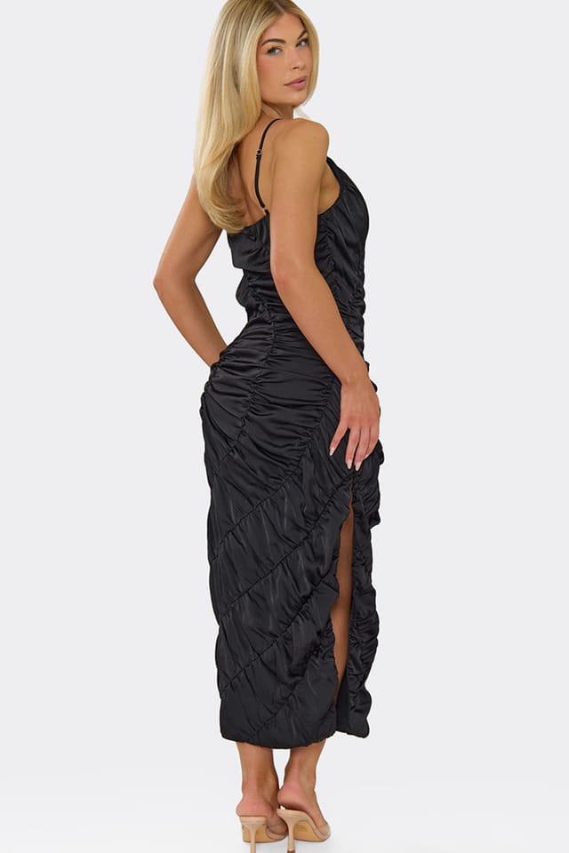EGO EGO Women's Strappy Plunging Neckline Satin Dress in Black - 2