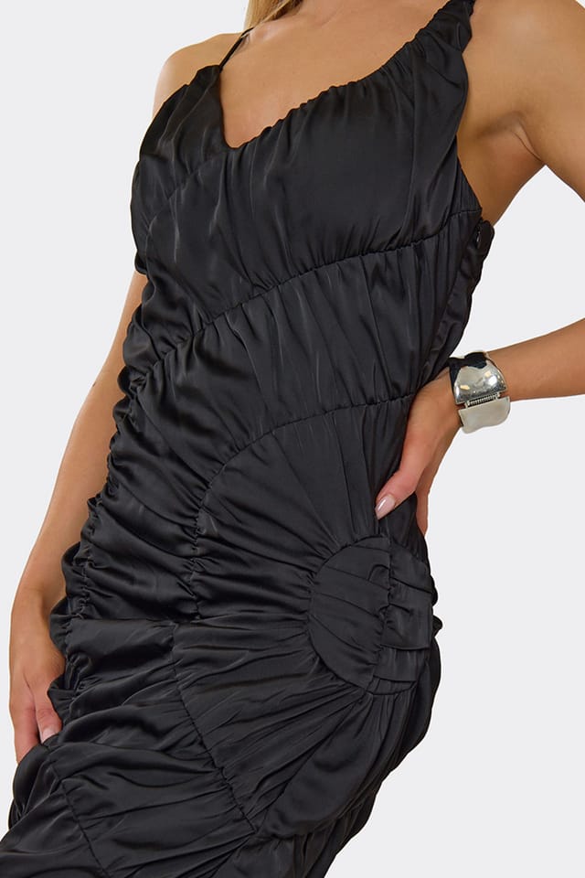 EGO EGO Women's Strappy Plunging Neckline Satin Dress in Black - 3