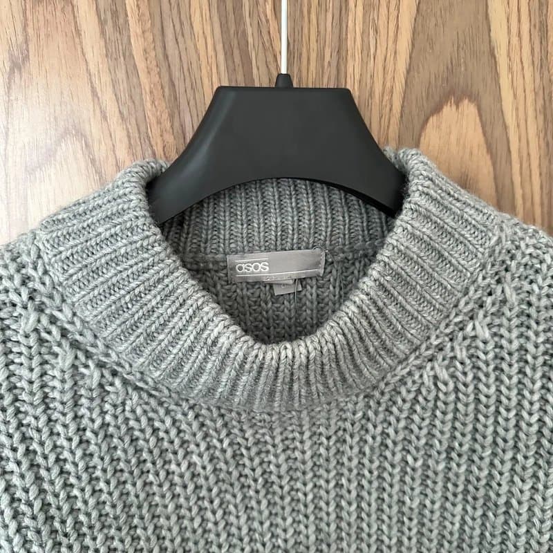 ASOS ASOS Grey Ribbed Mock Neck Chunky Knitted Jumper UK 12