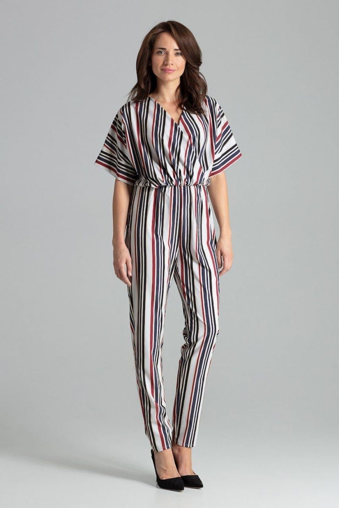 Love Lace Love Lace Women's Striped Kimono Sleeve Jumpsuit Elastic Waist