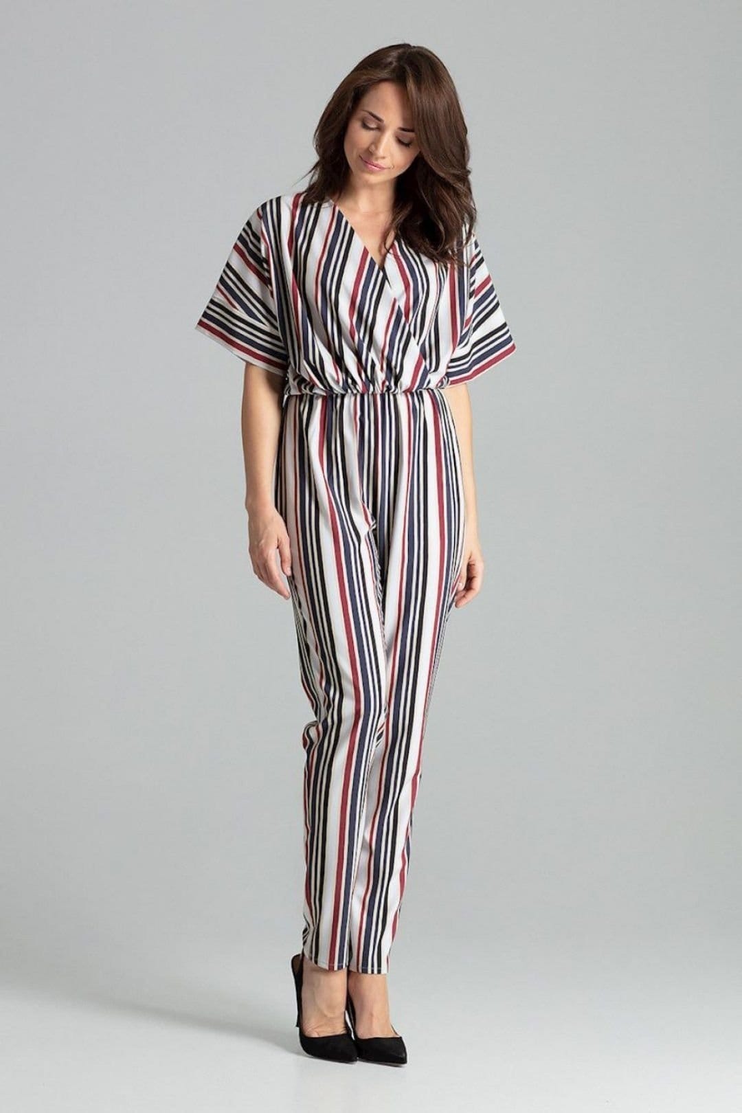 Love Lace Love Lace Women's Striped Kimono Sleeve Jumpsuit Elastic Waist - 4