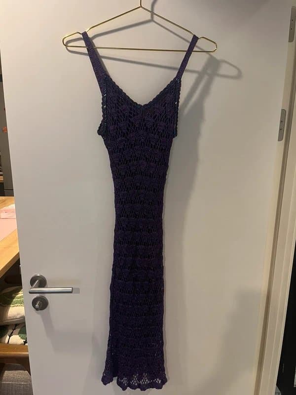 Topshop Topshop purple crochet knit knitted sequin beaded embellished neckline glitter midi dress