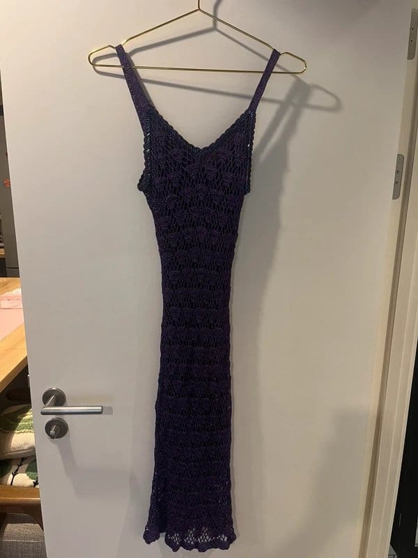 Topshop Topshop purple crochet knit knitted sequin beaded embellished neckline glitter midi dress - 1
