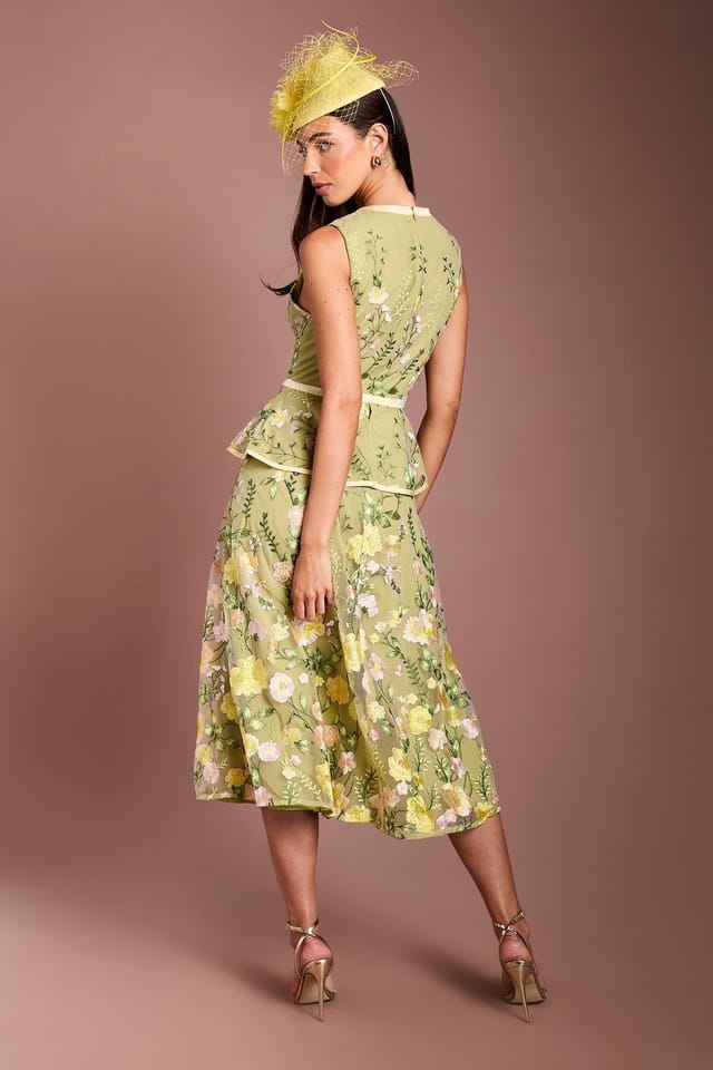 Coast Coast Women's Lisa Tan Embroidered Mesh Midi Dress in Olive - 3